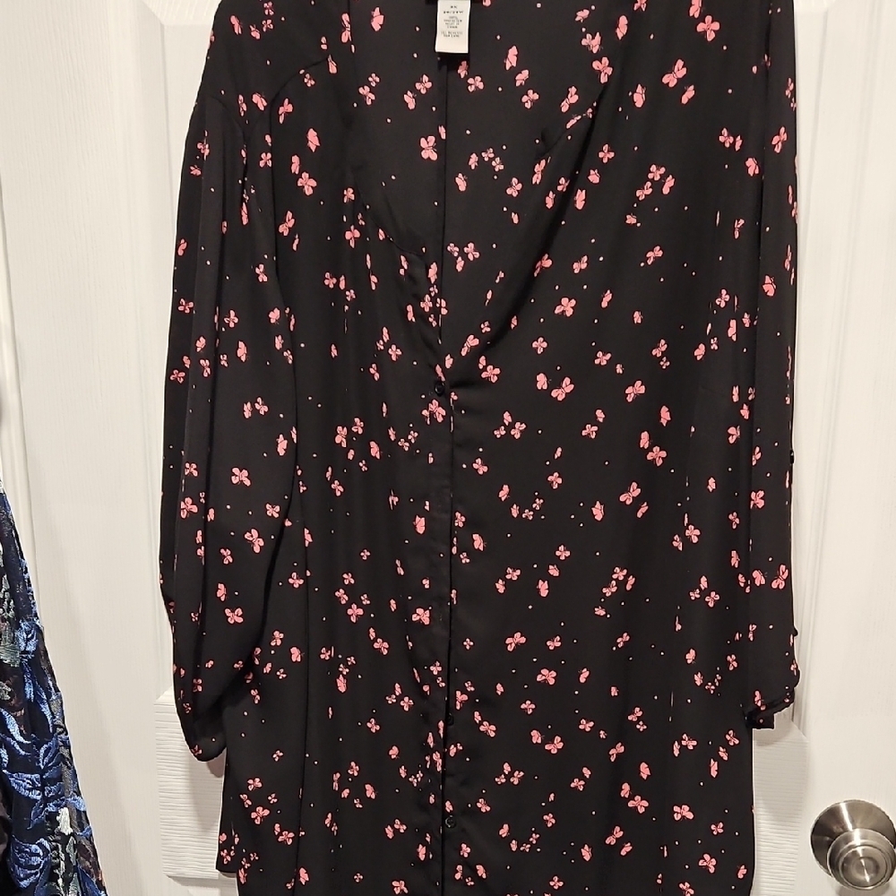 Catherines Black Blouse with Pink Butterfly Design